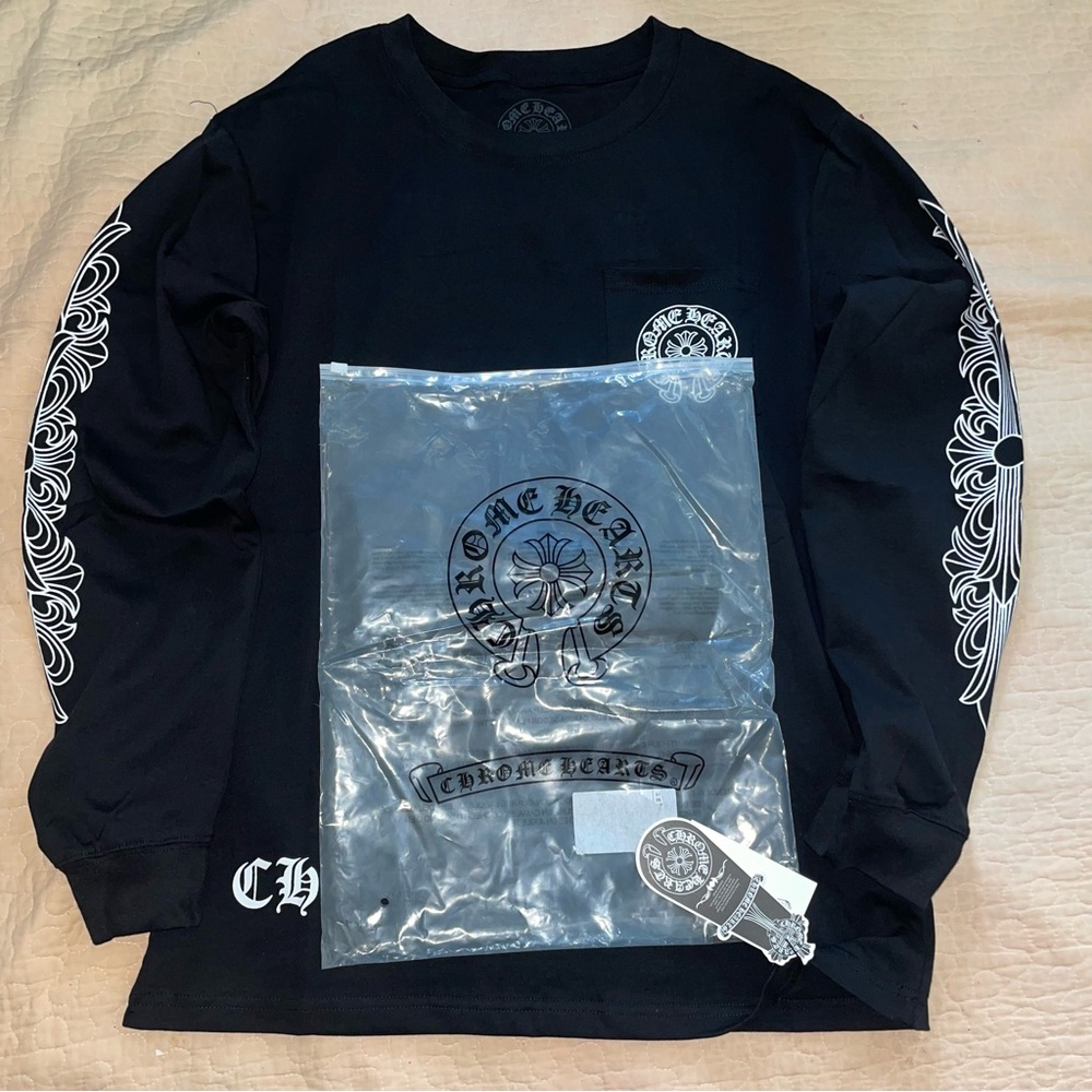 Chrome Hearts Black Tee with White Sleeve Graphics